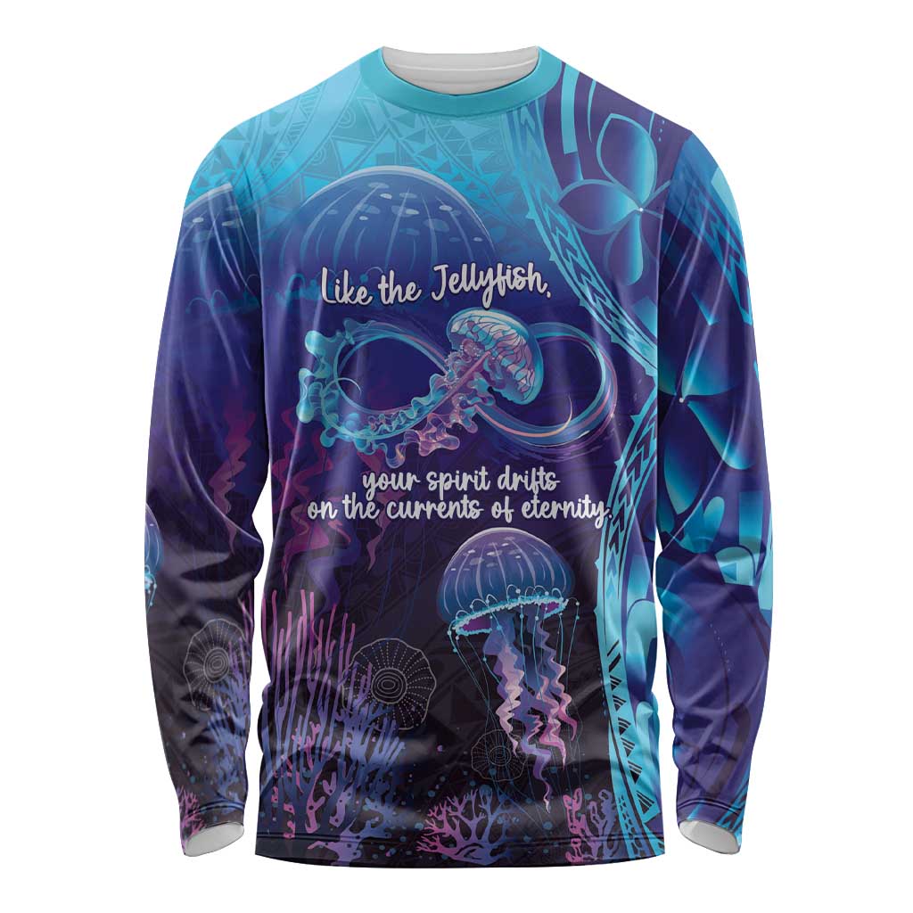 Polynesia Jellyfish Memorial Personalised Long Sleeve Shirt Infinity Jellies Polynesian Pattern