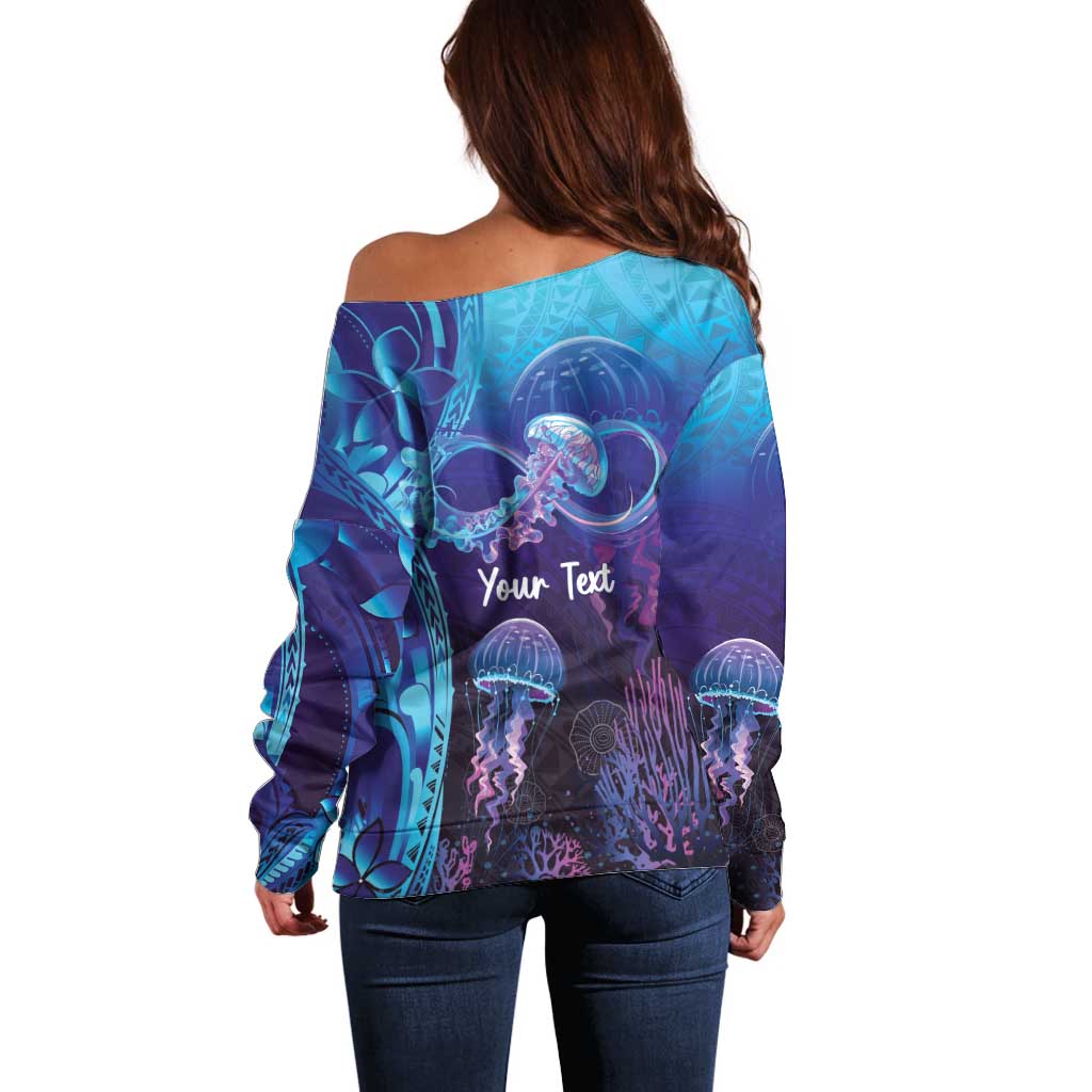 Polynesia Jellyfish Memorial Personalised Off Shoulder Sweater Infinity Jellies Polynesian Pattern LT14 - Polynesian Pride