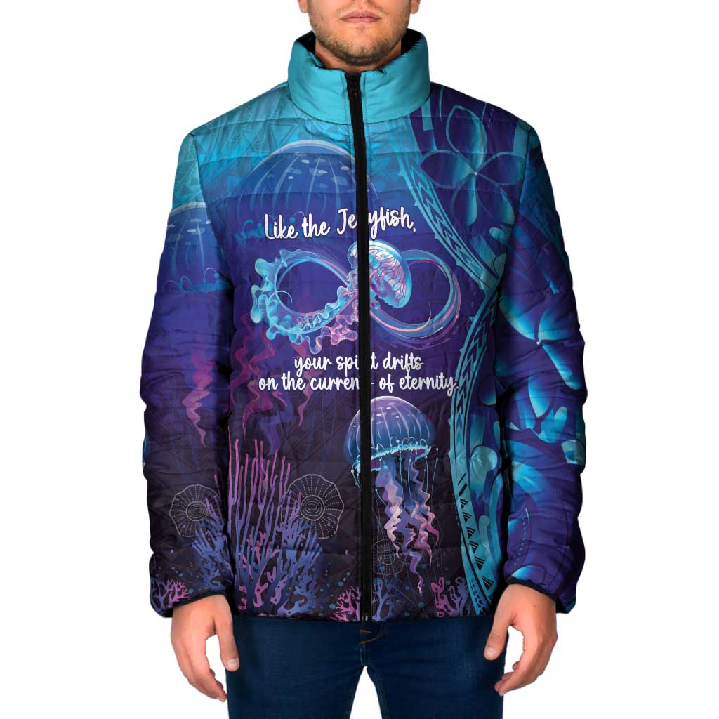 Polynesia Jellyfish Memorial Personalised Padded Jacket Infinity Jellies Polynesian Pattern LT14 Men Purple - Polynesian Pride