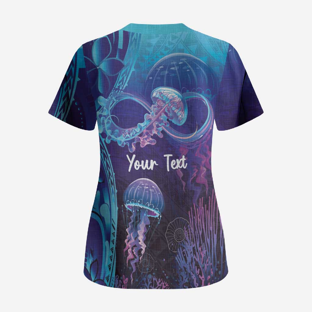 Polynesia Jellyfish Memorial Personalised Scrub Top Infinity Jellies Polynesian Pattern