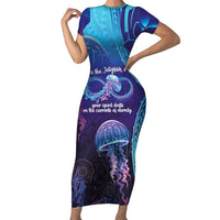 Polynesia Jellyfish Memorial Personalised Short Sleeve Bodycon Dress Infinity Jellies Polynesian Pattern LT14 Long Dress Purple - Polynesian Pride