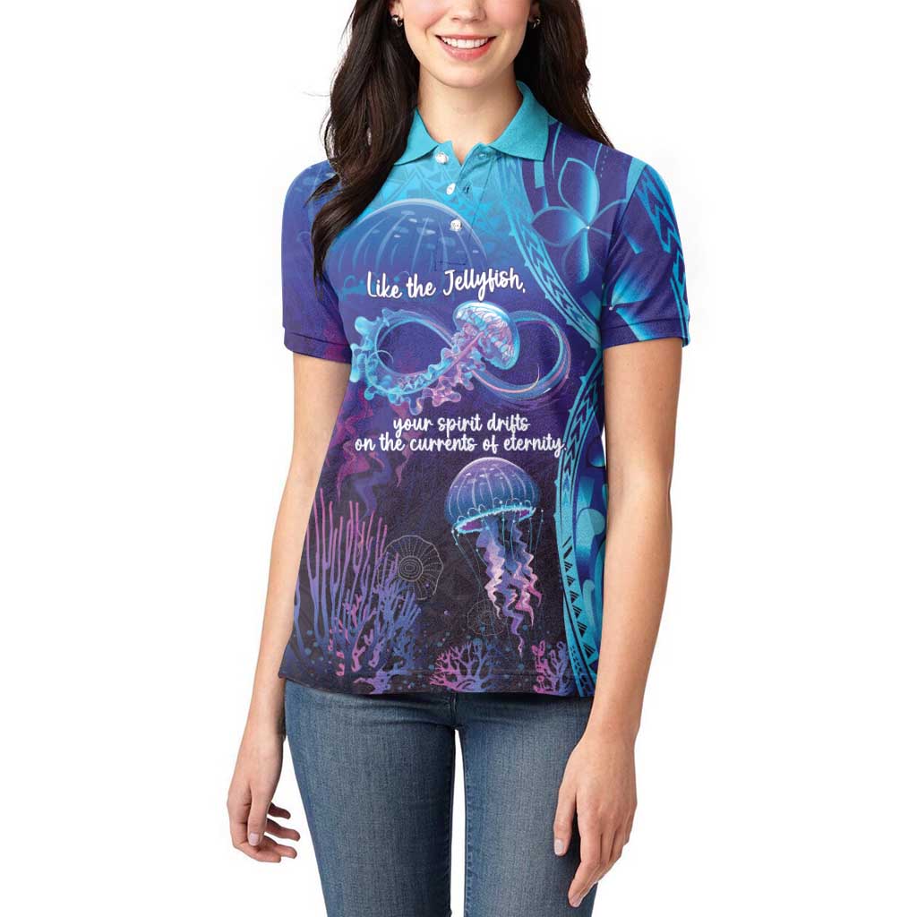 Polynesia Jellyfish Memorial Personalised Women Polo Shirt Infinity Jellies Polynesian Pattern LT14 - Polynesian Pride