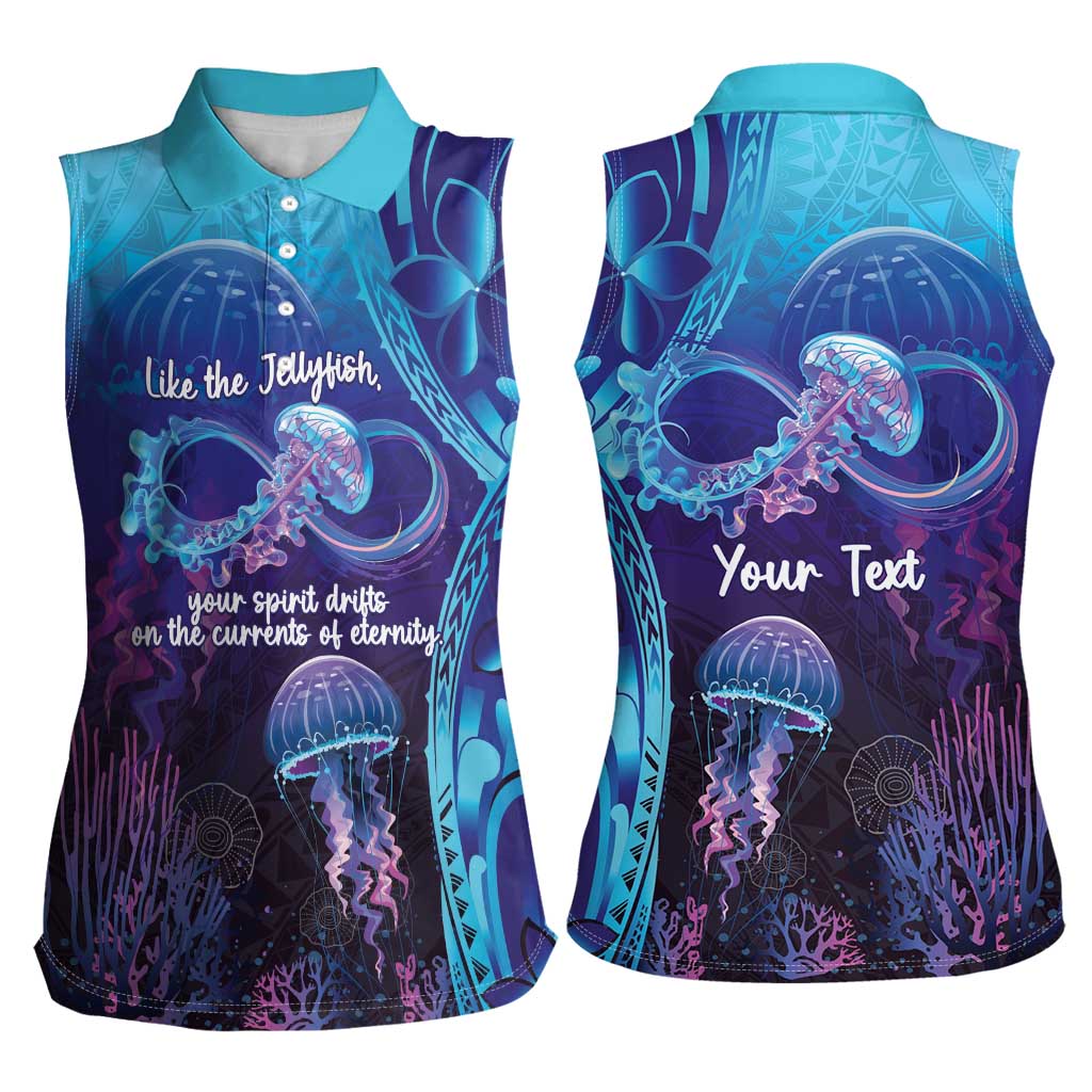 Polynesia Jellyfish Memorial Personalised Women Sleeveless Polo Shirt Infinity Jellies Polynesian Pattern