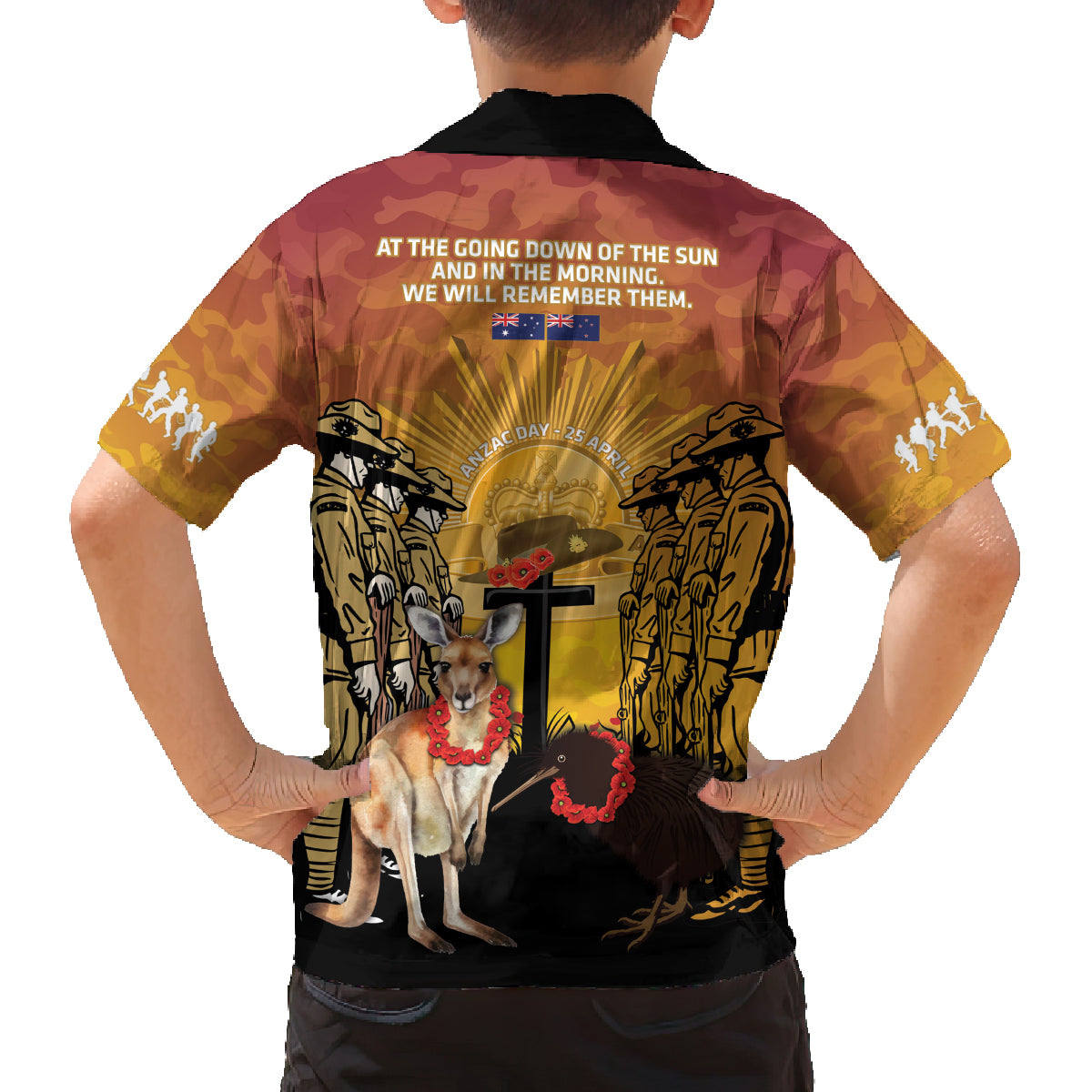 Australia And New Zealand ANZAC Family Matching Off Shoulder Maxi Dress and Hawaiian Shirt Aussie Kangaroo With Aotearoa Kiwi Lest We Forget