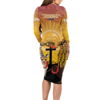 Australia And New Zealand ANZAC Long Sleeve Bodycon Dress Aussie Kangaroo With Aotearoa Kiwi Lest We Forget
