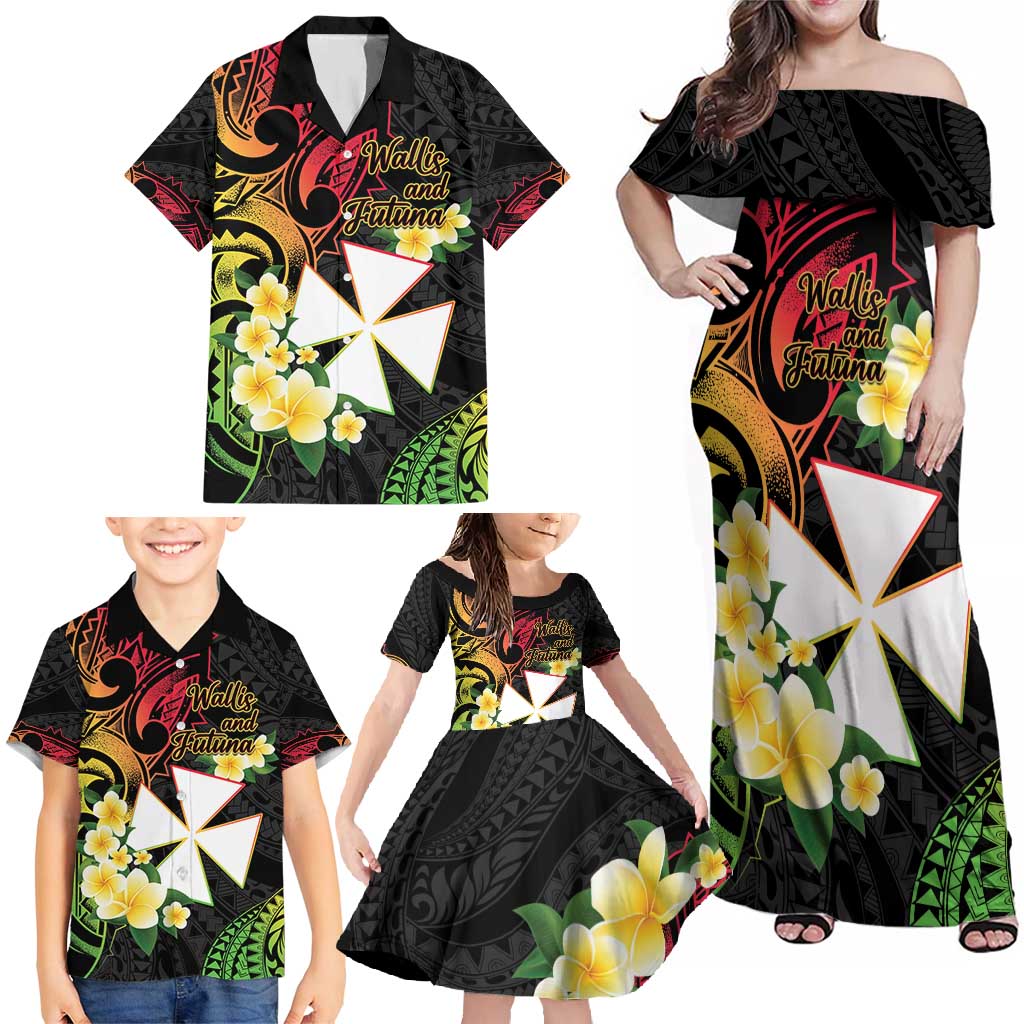 Wallis and Futuna Victory Day Family Matching Off Shoulder Maxi Dress and Hawaiian Shirt Liberty Equality Fraternity Polynesian Plumeria