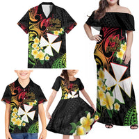 Wallis and Futuna Victory Day Family Matching Off Shoulder Maxi Dress and Hawaiian Shirt Liberty Equality Fraternity Polynesian Plumeria