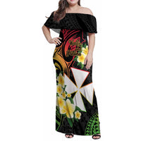 Wallis and Futuna Victory Day Family Matching Off Shoulder Maxi Dress and Hawaiian Shirt Liberty Equality Fraternity Polynesian Plumeria