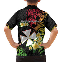 Wallis and Futuna Victory Day Family Matching Off Shoulder Short Dress and Hawaiian Shirt Liberty Equality Fraternity Polynesian Plumeria