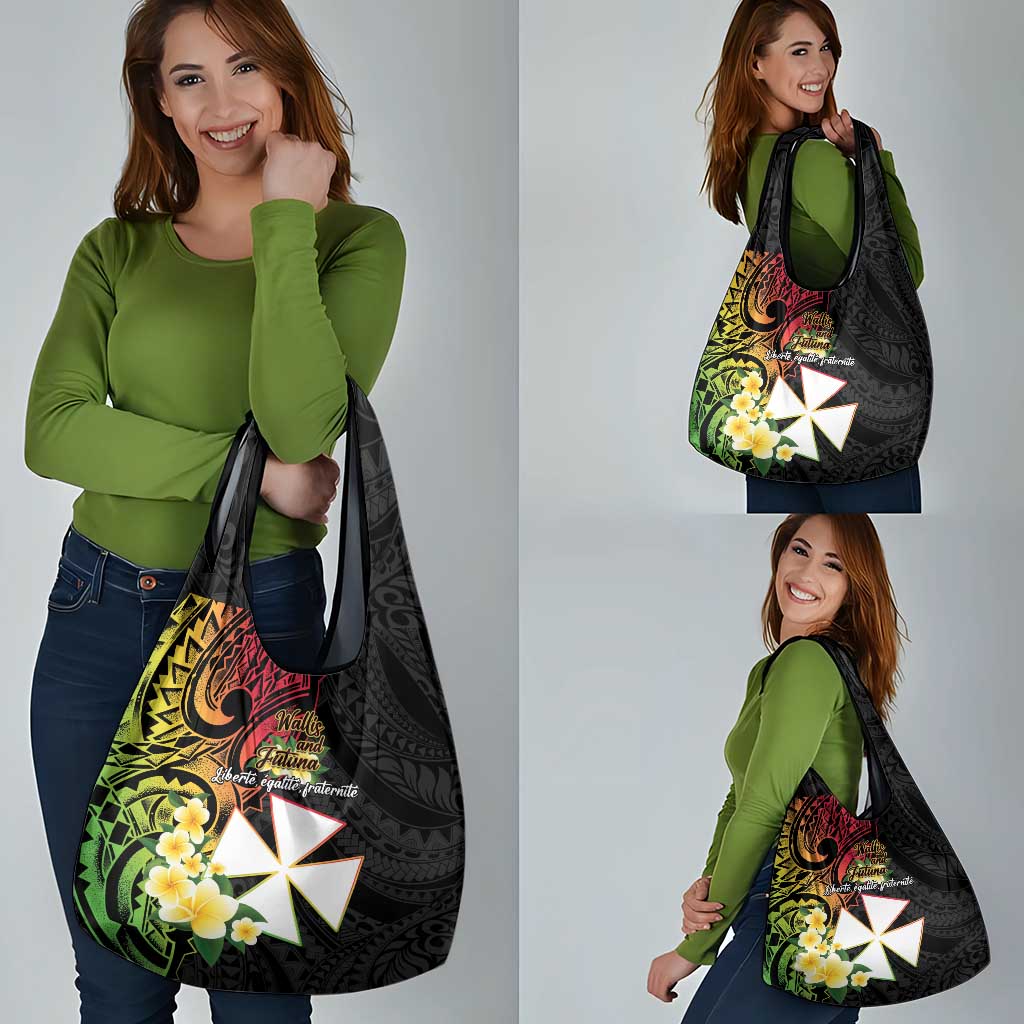 Wallis and Futuna Victory Day Grocery Bag Liberty Equality Fraternity Polynesian Plumeria LT14 - Polynesian Pride