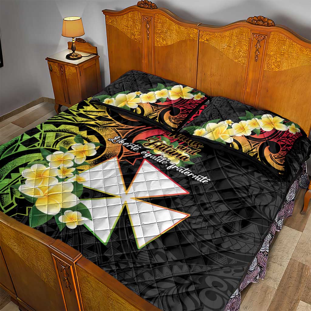 Wallis and Futuna Victory Day Quilt Bed Set Liberty Equality Fraternity Polynesian Plumeria