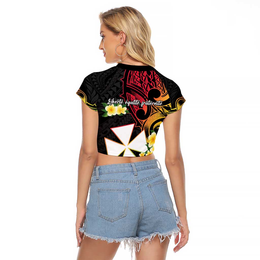 Wallis and Futuna Victory Day Raglan Cropped T Shirt Liberty Equality Fraternity Polynesian Plumeria LT14 - Polynesian Pride