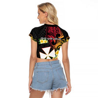 Wallis and Futuna Victory Day Raglan Cropped T Shirt Liberty Equality Fraternity Polynesian Plumeria LT14 - Polynesian Pride