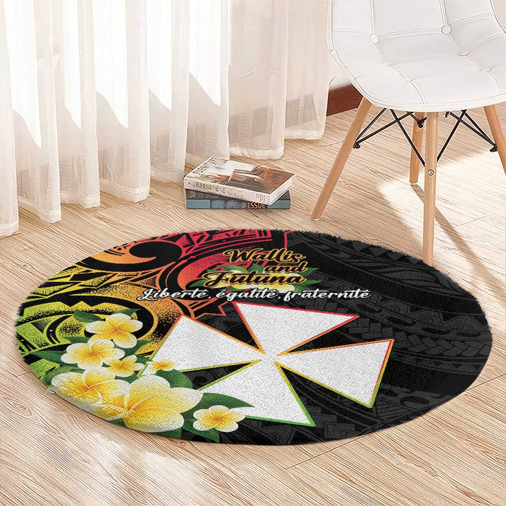 Wallis and Futuna Victory Day Round Carpet Liberty Equality Fraternity Polynesian Plumeria