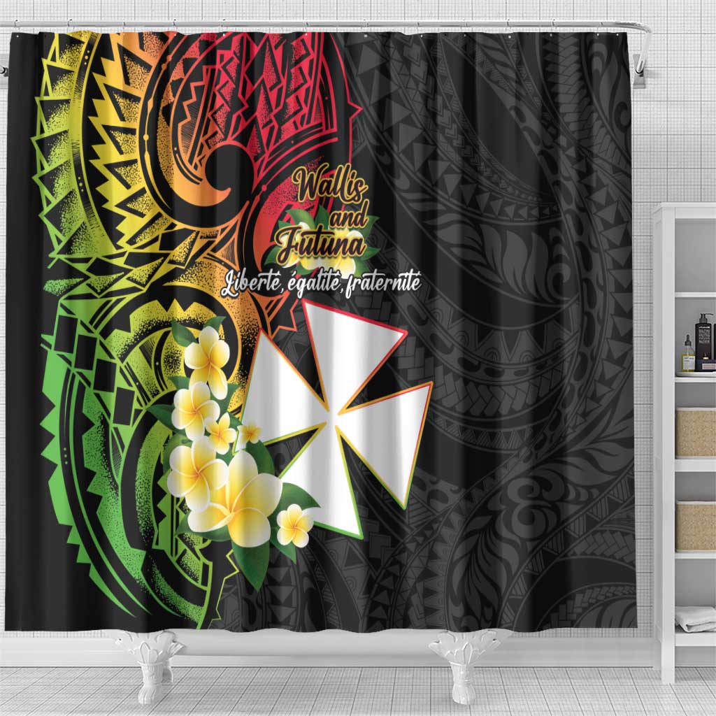 Wallis and Futuna Victory Day Shower Curtain Liberty Equality Fraternity Polynesian Plumeria