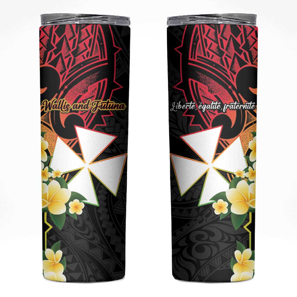 Wallis and Futuna Victory Day Skinny Tumbler Liberty Equality Fraternity Polynesian Plumeria LT14 Black - Polynesian Pride