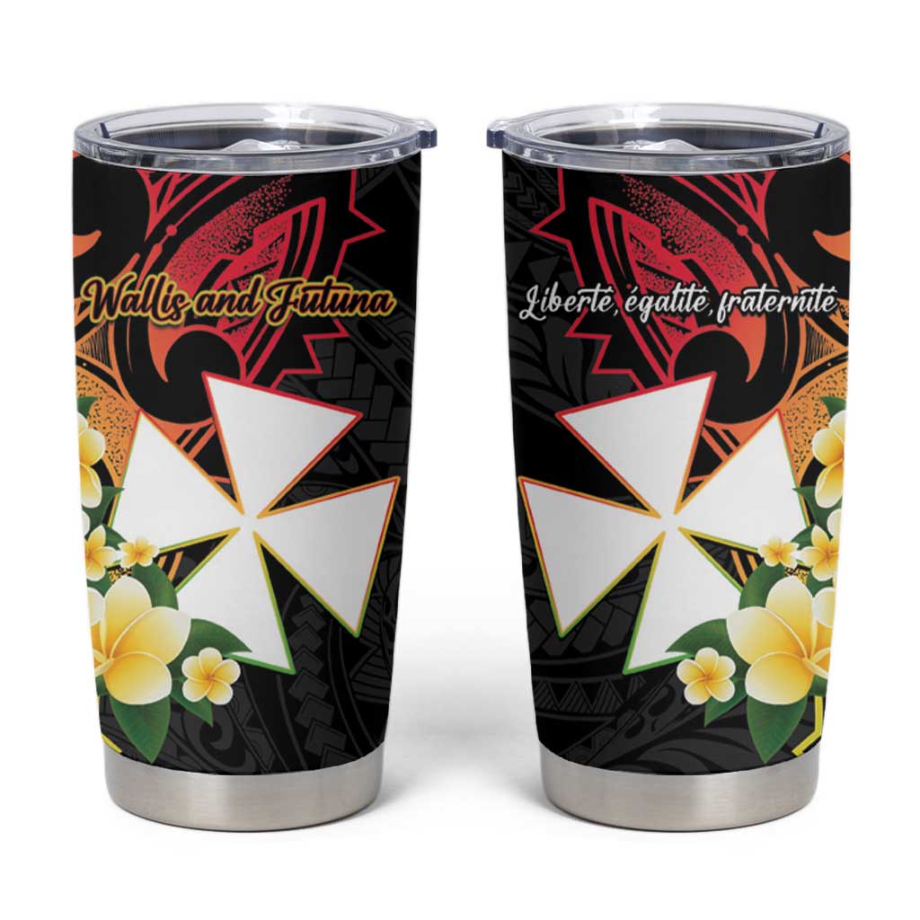Wallis and Futuna Victory Day Tumbler Cup Liberty Equality Fraternity Polynesian Plumeria LT14 Black - Polynesian Pride