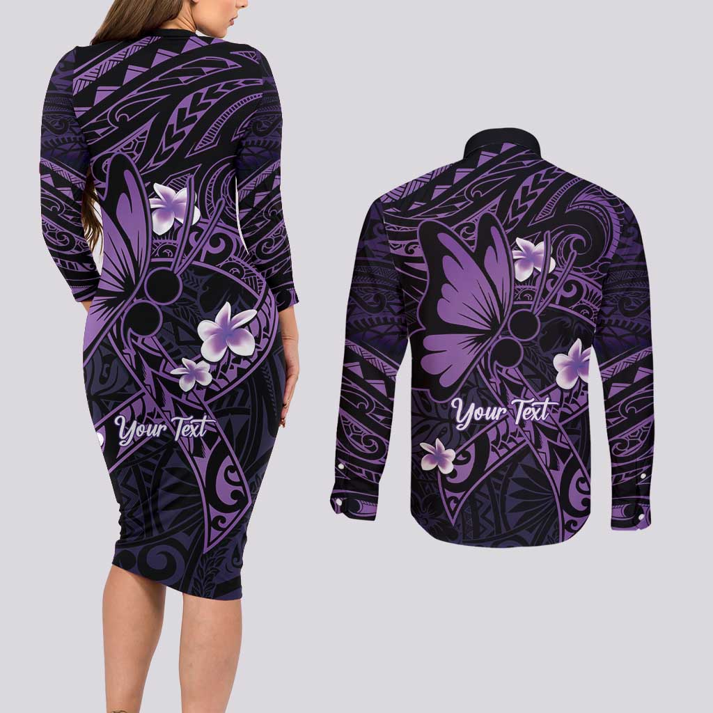 Personalised Fibromyalgia Awareness Month Couples Matching Long Sleeve Bodycon Dress and Long Sleeve Button Shirt Fibro Warrior Strength In Every Struggle