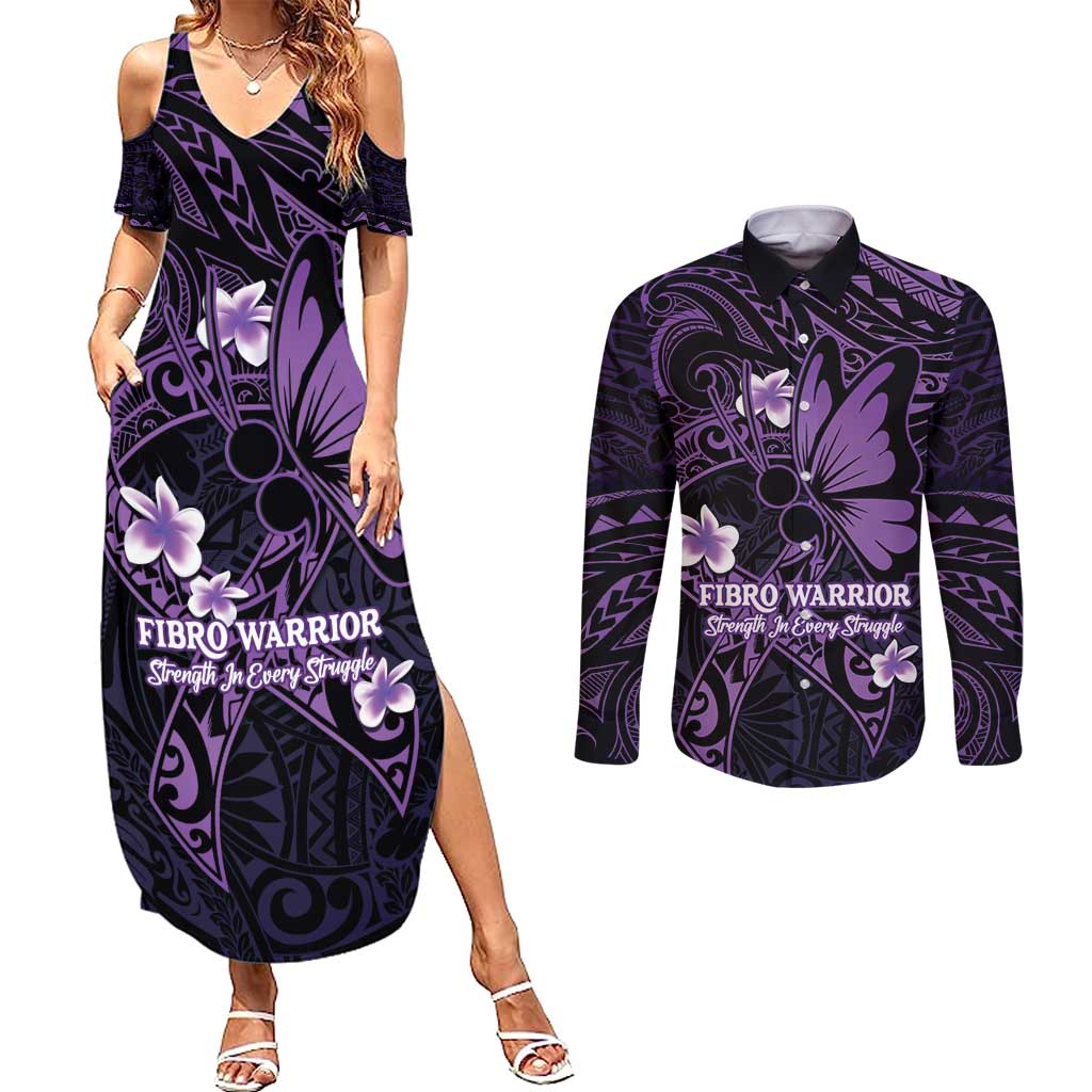 Personalised Fibromyalgia Awareness Month Couples Matching Summer Maxi Dress and Long Sleeve Button Shirt Fibro Warrior Strength In Every Struggle