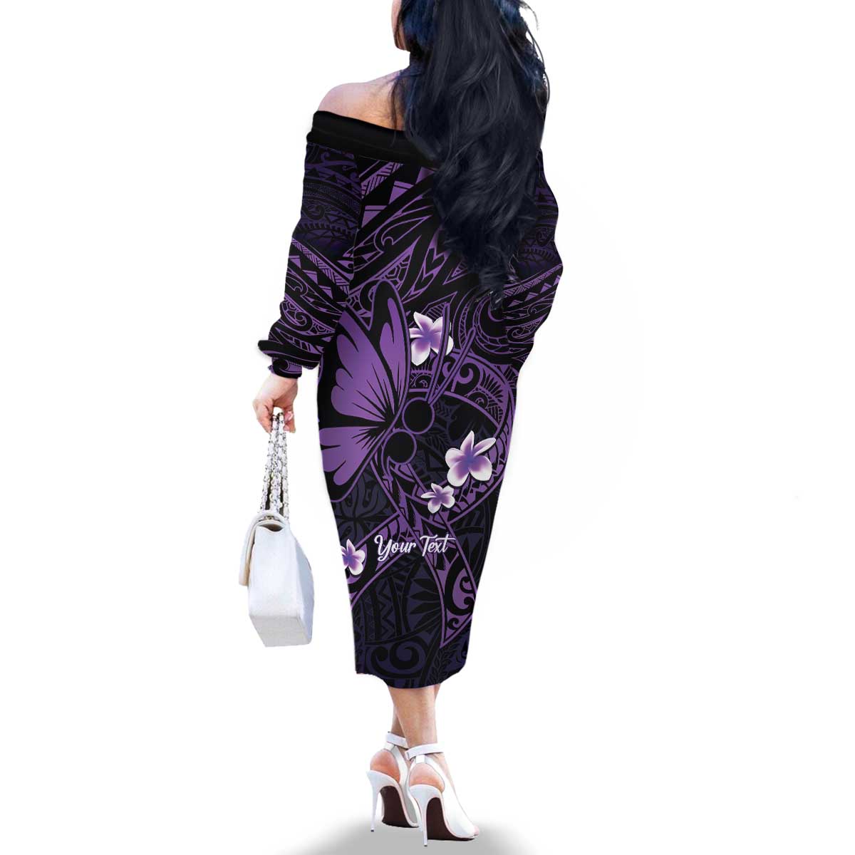 Personalised Fibromyalgia Awareness Month Family Matching Off The Shoulder Long Sleeve Dress and Hawaiian Shirt Fibro Warrior Strength In Every Struggle
