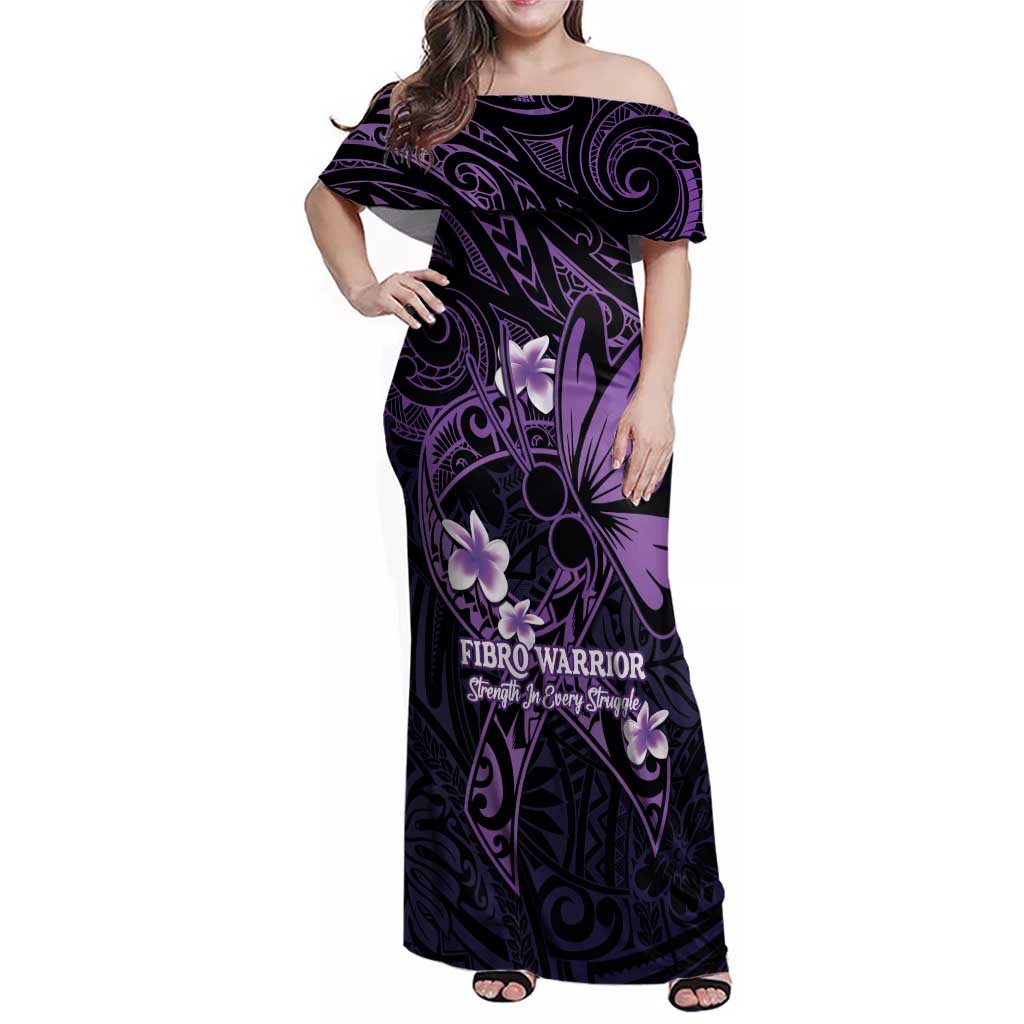 Personalised Fibromyalgia Awareness Month Family Matching Off Shoulder Maxi Dress and Hawaiian Shirt Fibro Warrior Strength In Every Struggle