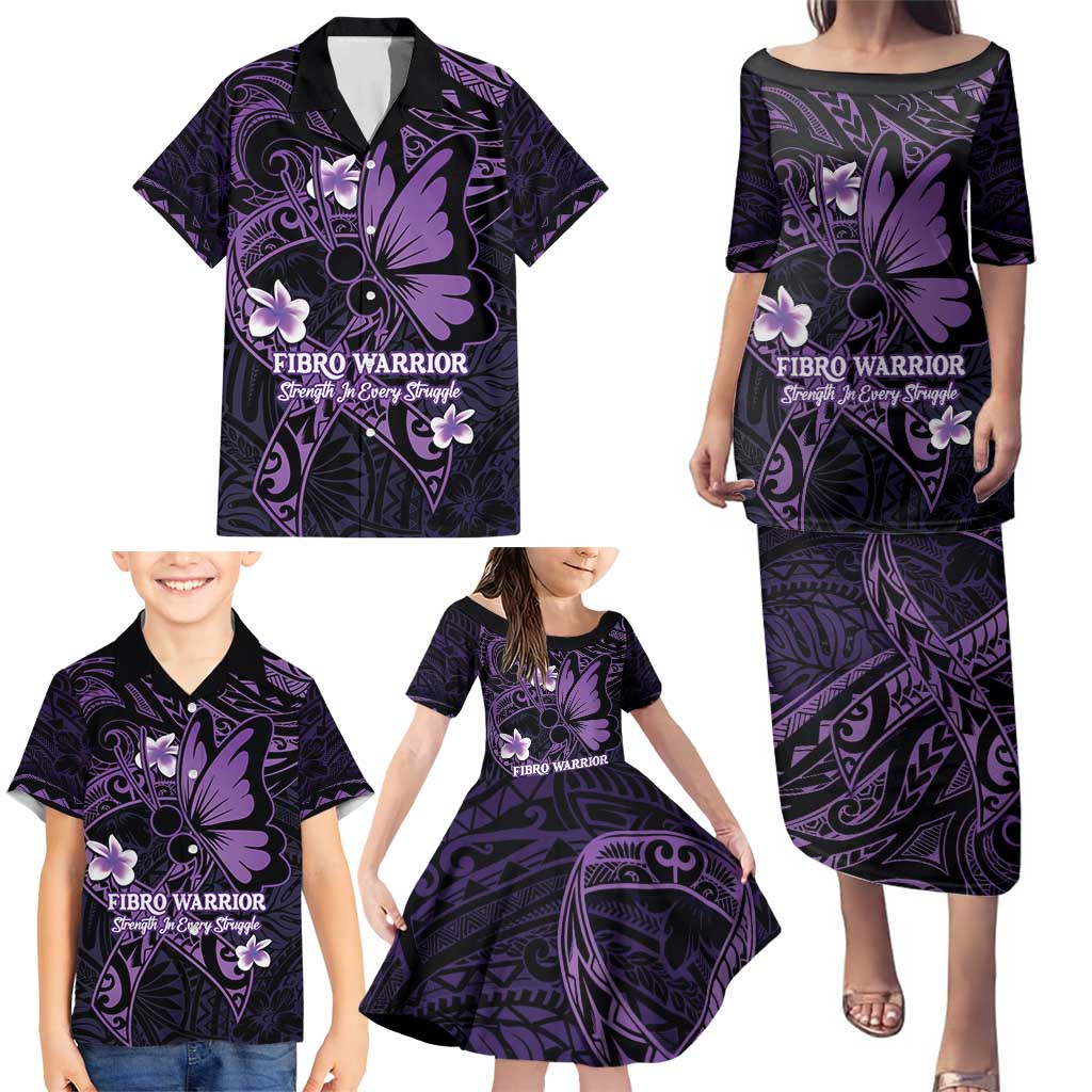 Personalised Fibromyalgia Awareness Month Family Matching Puletasi and Hawaiian Shirt Fibro Warrior Strength In Every Struggle