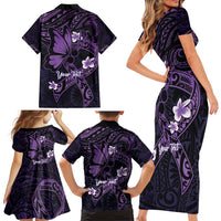 Personalised Fibromyalgia Awareness Month Family Matching Short Sleeve Bodycon Dress and Hawaiian Shirt Fibro Warrior Strength In Every Struggle