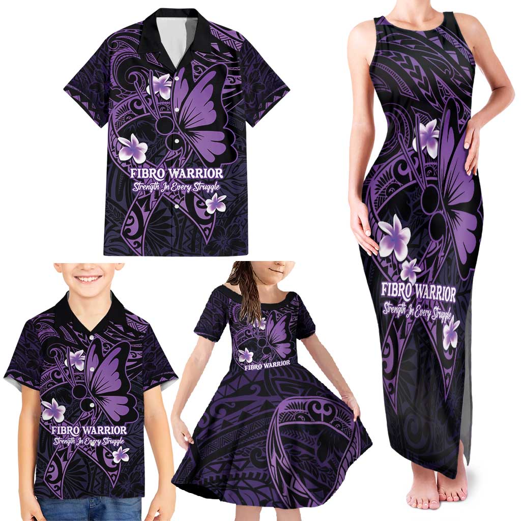 Personalised Fibromyalgia Awareness Month Family Matching Tank Maxi Dress and Hawaiian Shirt Fibro Warrior Strength In Every Struggle