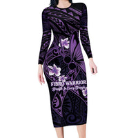 Personalised Fibromyalgia Awareness Month Long Sleeve Bodycon Dress Fibro Warrior Strength In Every Struggle