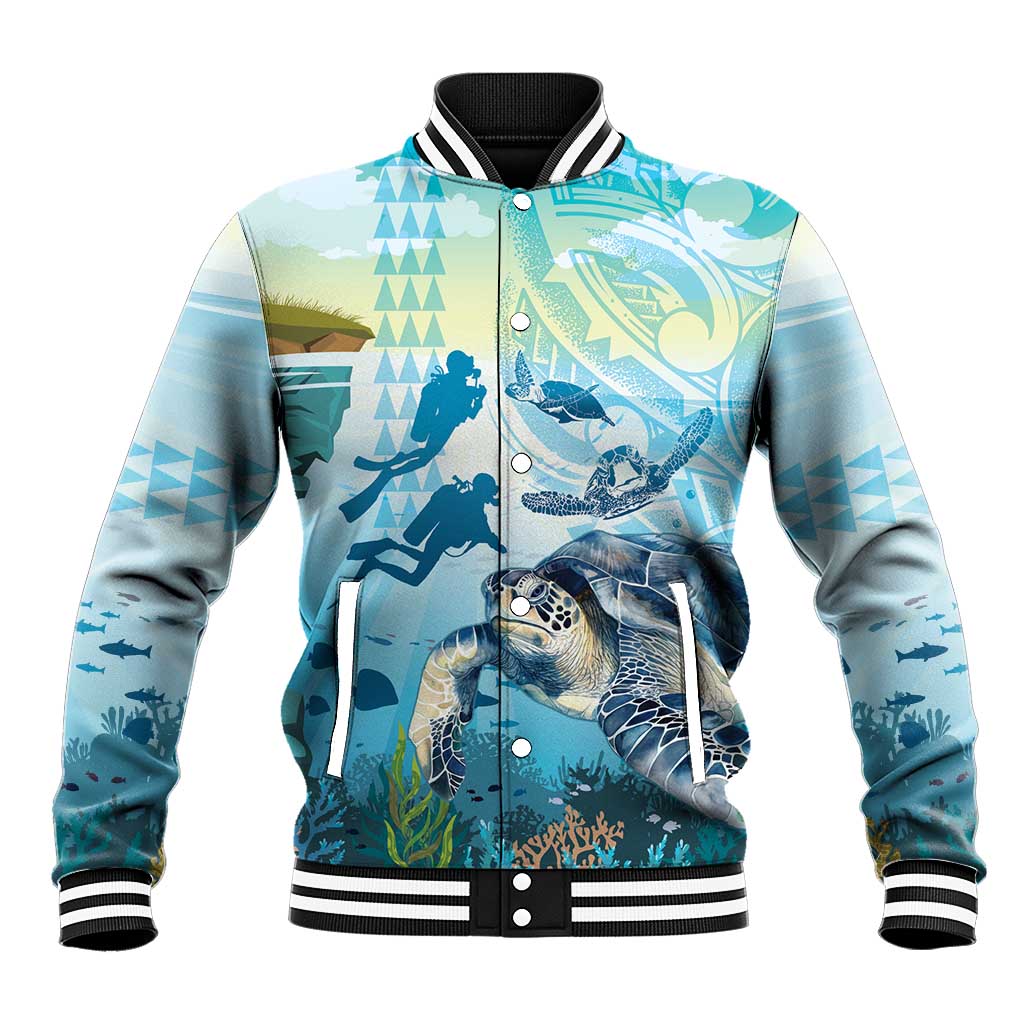 Personalized Snorkeling Hawaii Baseball Jacket Ocean Lover Hawaiian Kakau Honu Turtle