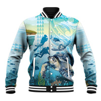 Personalized Snorkeling Hawaii Baseball Jacket Ocean Lover Hawaiian Kakau Honu Turtle
