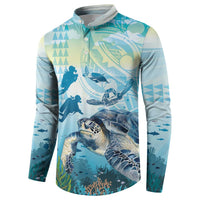 Personalized Snorkeling Hawaii Button Sweatshirt Ocean Lover Hawaiian Kakau Honu Turtle