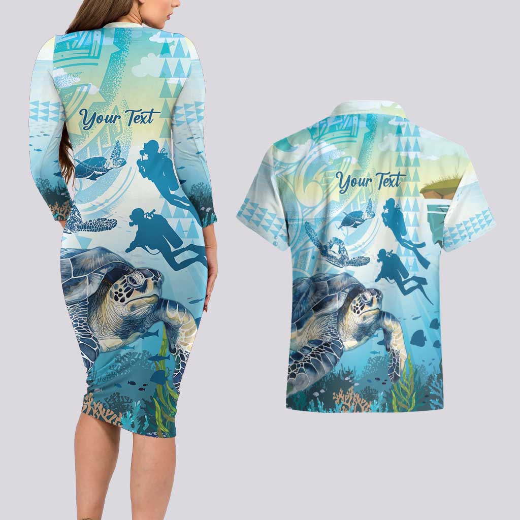 Personalized Snorkeling Hawaii Couples Matching Long Sleeve Bodycon Dress and Hawaiian Shirt Ocean Lover Hawaiian Kakau Honu Turtle