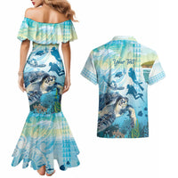 Personalized Snorkeling Hawaii Couples Matching Mermaid Dress and Hawaiian Shirt Ocean Lover Hawaiian Kakau Honu Turtle