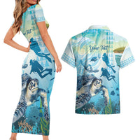 Personalized Snorkeling Hawaii Couples Matching Short Sleeve Bodycon Dress and Hawaiian Shirt Ocean Lover Hawaiian Kakau Honu Turtle
