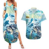Personalized Snorkeling Hawaii Couples Matching Summer Maxi Dress and Hawaiian Shirt Ocean Lover Hawaiian Kakau Honu Turtle