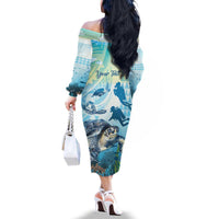 Personalized Snorkeling Hawaii Family Matching Off The Shoulder Long Sleeve Dress and Hawaiian Shirt Ocean Lover Hawaiian Kakau Honu Turtle