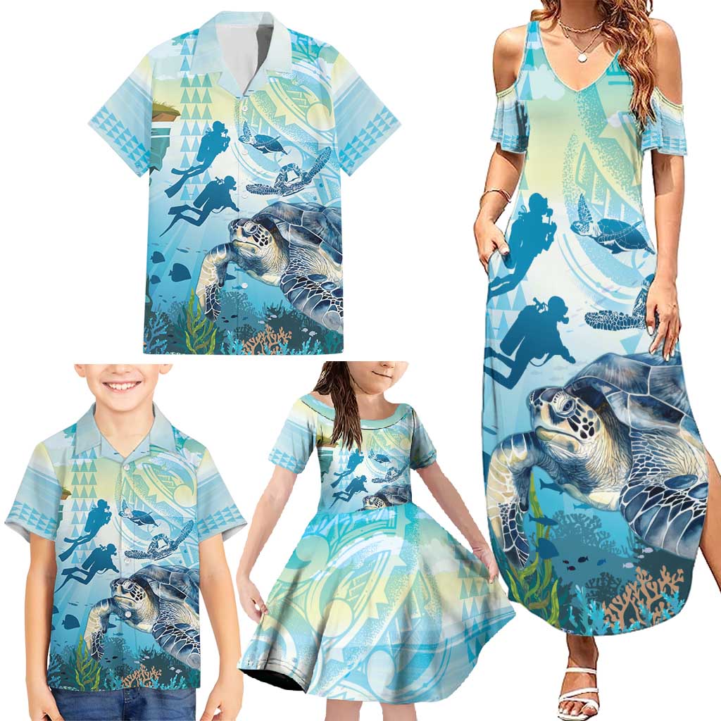 Personalized Snorkeling Hawaii Family Matching Summer Maxi Dress and Hawaiian Shirt Ocean Lover Hawaiian Kakau Honu Turtle