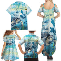 Personalized Snorkeling Hawaii Family Matching Summer Maxi Dress and Hawaiian Shirt Ocean Lover Hawaiian Kakau Honu Turtle