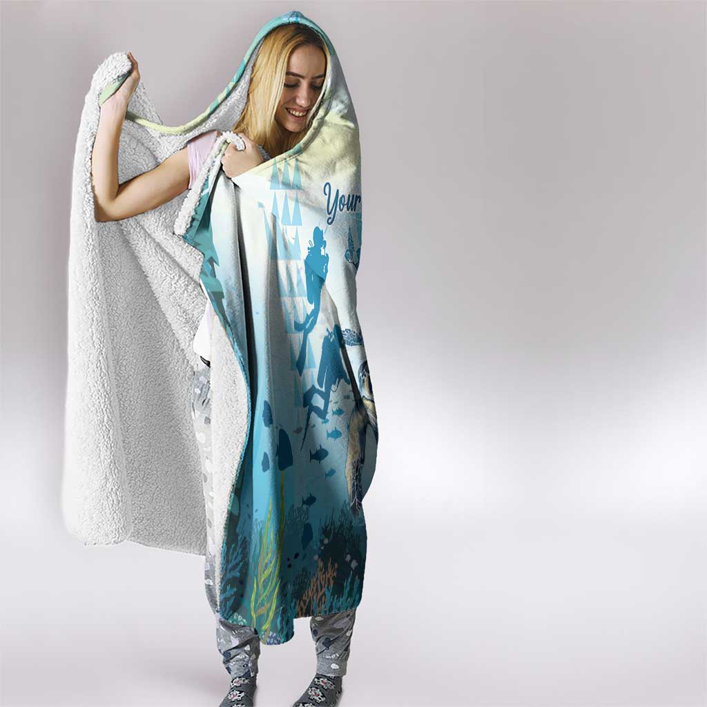 Personalized Snorkeling Hawaii Hooded Blanket Ocean Lover Hawaiian Kakau Honu Turtle