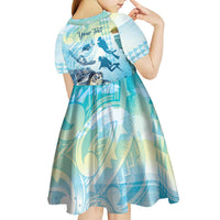 Personalized Snorkeling Hawaii Kid Short Sleeve Dress Ocean Lover Hawaiian Kakau Honu Turtle