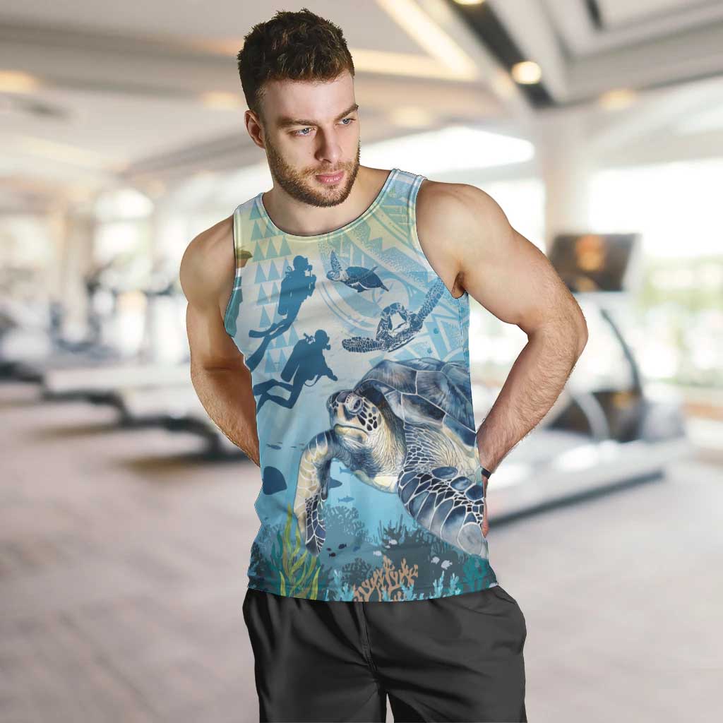 Personalized Snorkeling Hawaii Men Tank Top Ocean Lover Hawaiian Kakau Honu Turtle