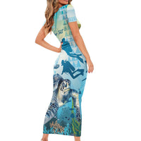 Personalized Snorkeling Hawaii Short Sleeve Bodycon Dress Ocean Lover Hawaiian Kakau Honu Turtle
