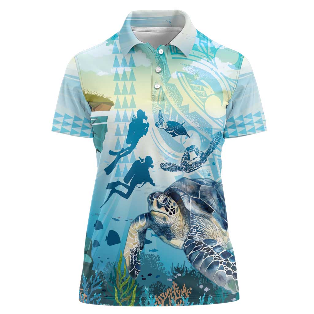 Personalized Snorkeling Hawaii Women Polo Shirt Ocean Lover Hawaiian Kakau Honu Turtle