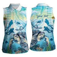 Personalized Snorkeling Hawaii Women Sleeveless Polo Shirt Ocean Lover Hawaiian Kakau Honu Turtle