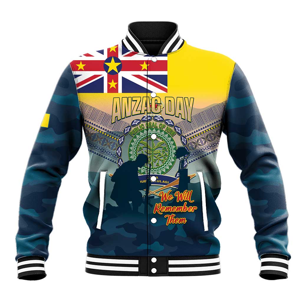 Niue ANZAC Day Baseball Jacket We Will Remember Them Camouflage Style