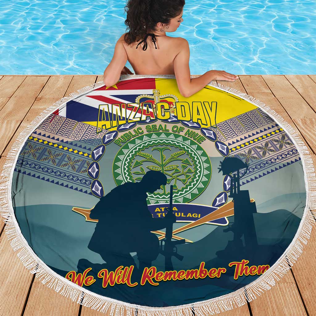 Niue ANZAC Day Beach Blanket We Will Remember Them Camouflage Style