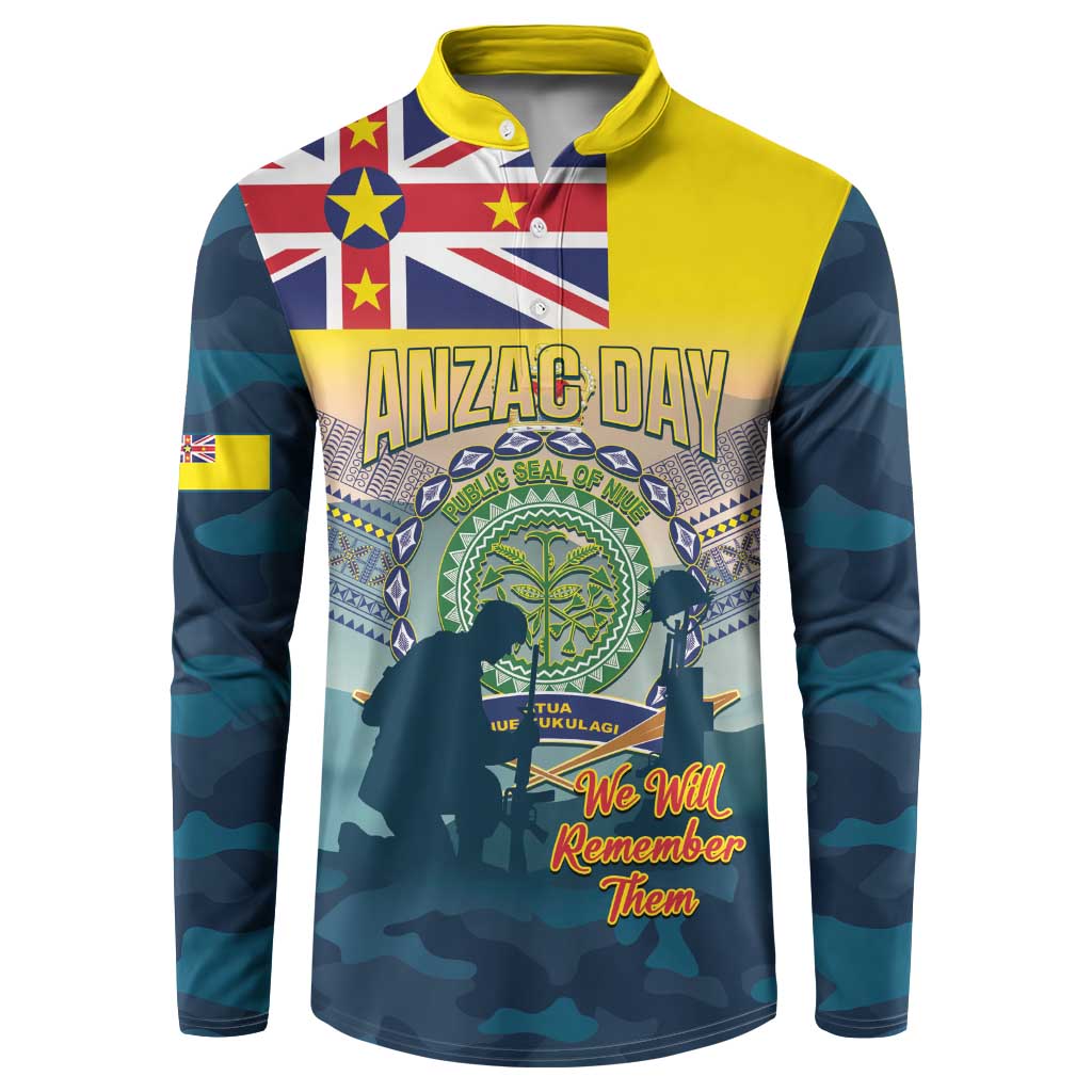 Niue ANZAC Day Button Sweatshirt We Will Remember Them Camouflage Style