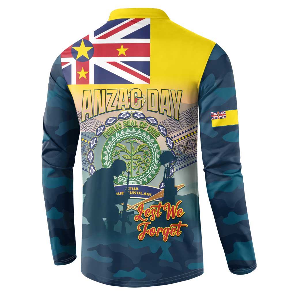 Niue ANZAC Day Button Sweatshirt We Will Remember Them Camouflage Style