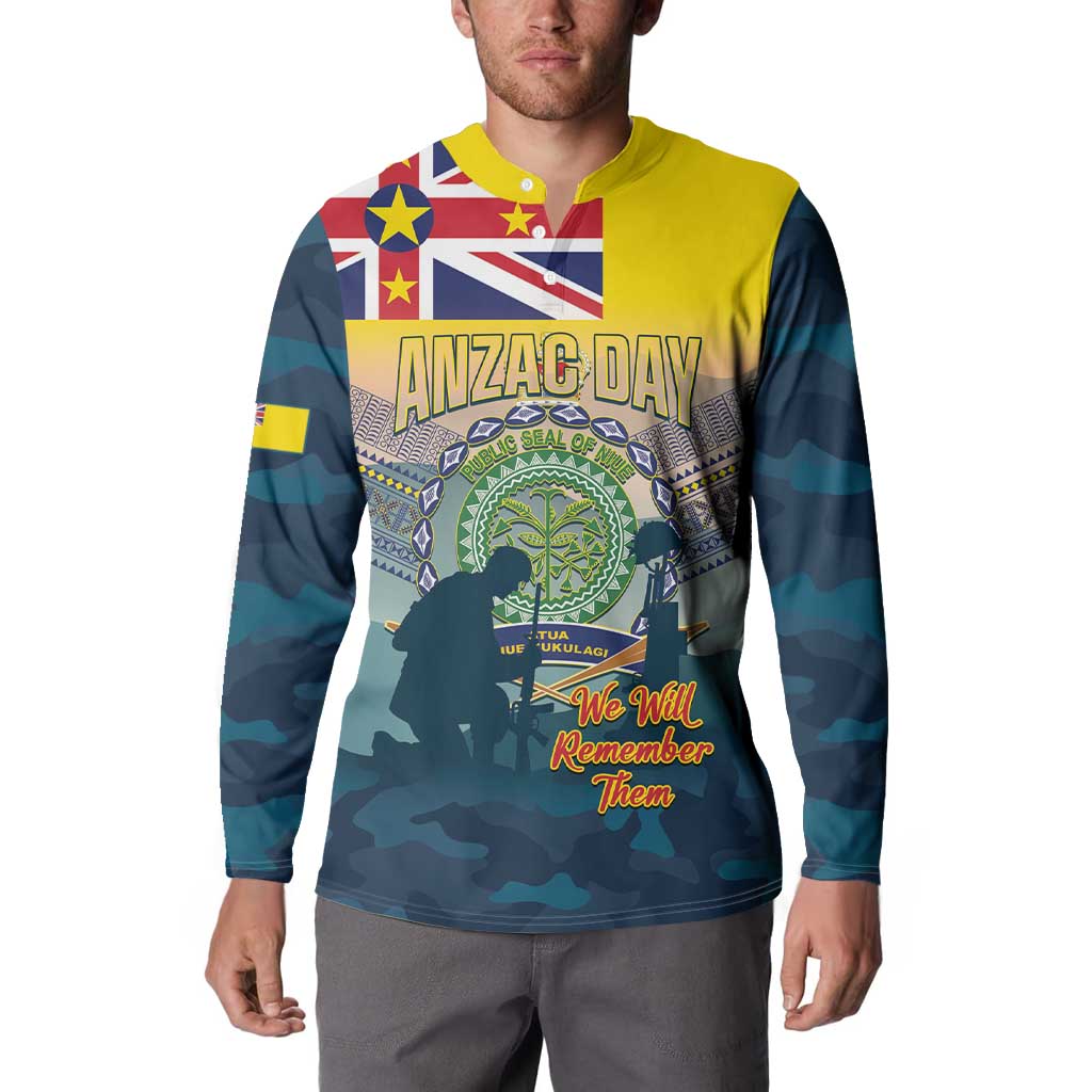 Niue ANZAC Day Button Sweatshirt We Will Remember Them Camouflage Style